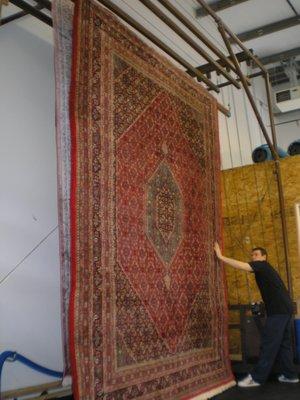 Our Rug racks can lift 25 ft rugs easily. They Dry fast!