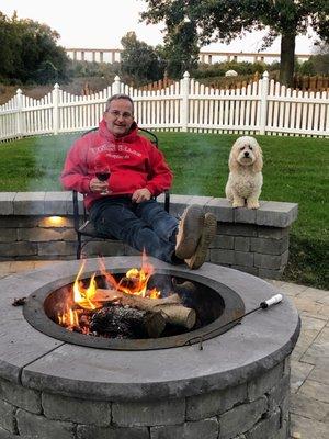 Michael and Tucker enjoying a cool night by the fire.