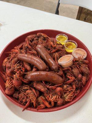 Spicy crawfish with sausage