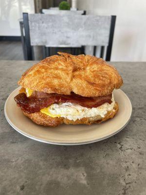 Bacon, egg and cheese on a croissant