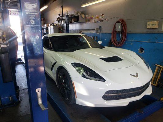 2017 corvette getting a full safety inspection before it goes out for its first track day