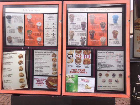 Typical Dunkin' menu.  $2 dollar Iced Coffee every weekday from 2-6pm!