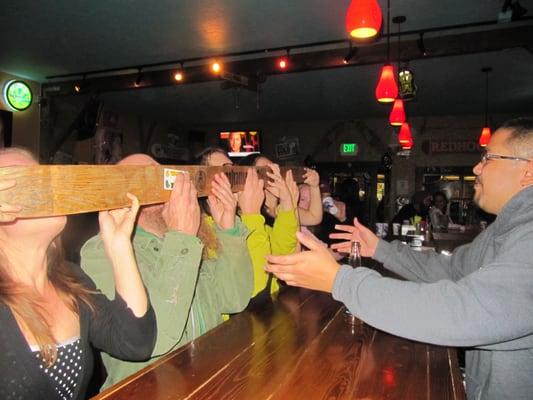 Shot ski doubles as an anonymity protector. Love!