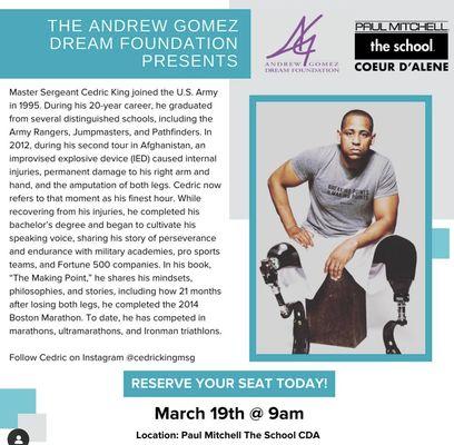 All Andrew Gomez Guest Speakers are open to the public! Please RSVP to sarahk@cda.paulmitchell.edu