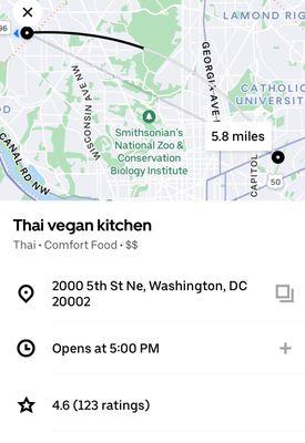 Screenshot of info from Uber Eats