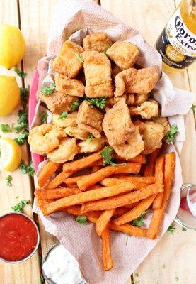 Fish + Shrimp with Sweet Potato Fries