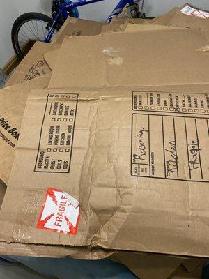 A sample of how the fragile boxes arrived