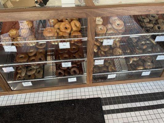 Bagel display. Bagel Dog on the left side