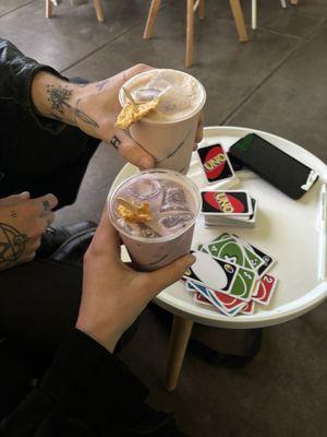 Rose water drink & ube drink, both w two kava shots!