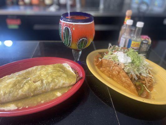 California Burrito and Chicken Fajita salad with Texas Margarita