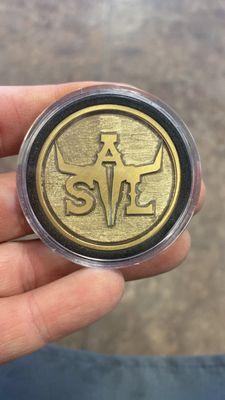 Custom challenge coin with custom text.