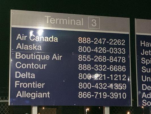 Terminal three airline phone numbers