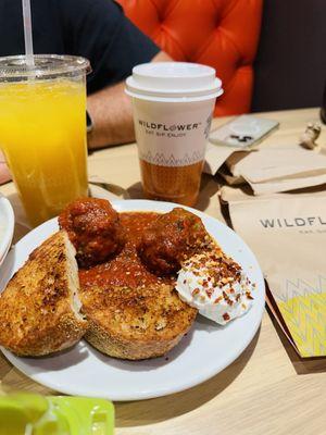 Meatballs, ricotta cheese, and toast