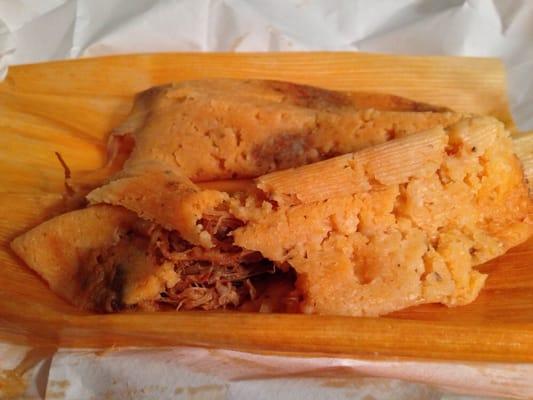 Tamales. Meat runs all the way through. Tender, not greasy or rubbery.