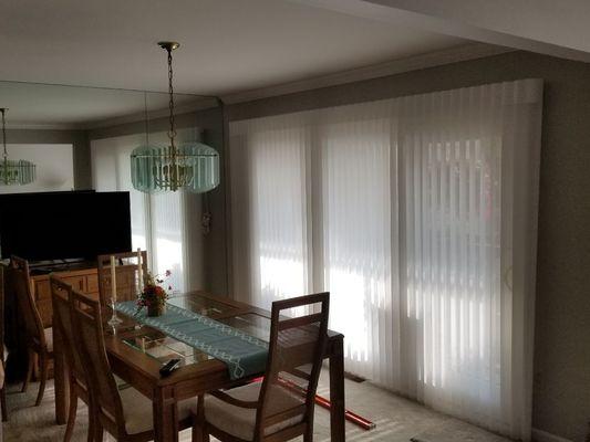 Sheer Vertical (Hunter Douglas Luminette Variance).
Beautiful look....affordable price!