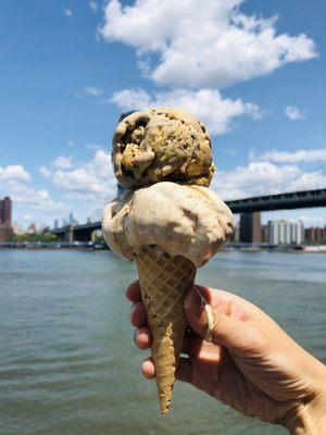 Double scoop on a sugar cone.