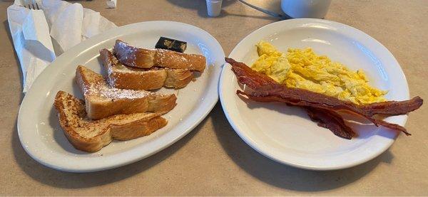 Rick's Combo: 2 eggs, meat, and French Toast