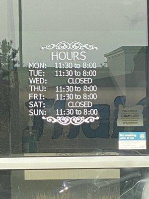 Posted hours and days closed