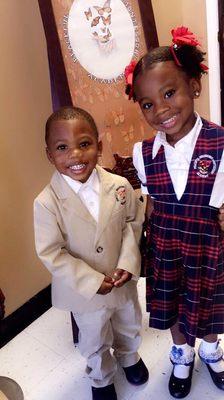 Our Beautiful Children of Peaceful Beginnings Montessori Academy showing off their uniforms