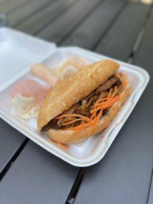 Pork banh mi with shrimp chips