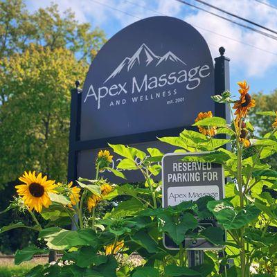 Signage with our seasonal sunflowers