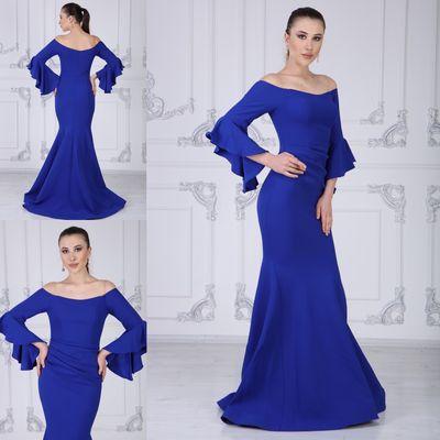 Off Shoulder Bell Sleeve Draping Mermaid Gown