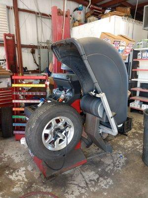 And then patch placed Tire repaired and now mounted on the balancing machine.