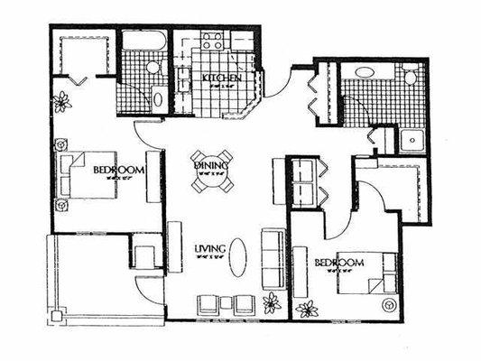 2 BR split 1127 sq ft