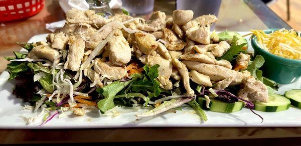 The donkey salad with chicken. Tasty and lets you eat healthier while enjoying those amazing margaritas!