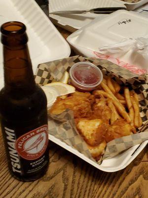 Fish and chips (my beer from home due to take out)