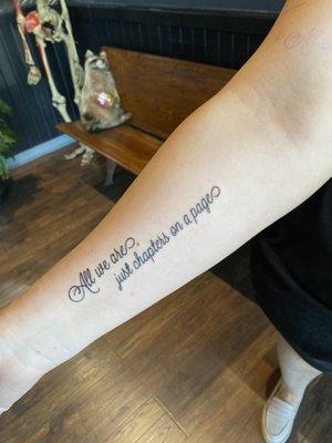 Script tattoo done by Scott McClannahan