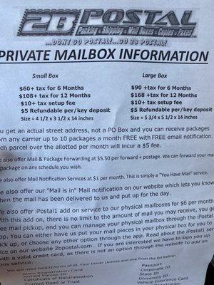 Private mailbox info...