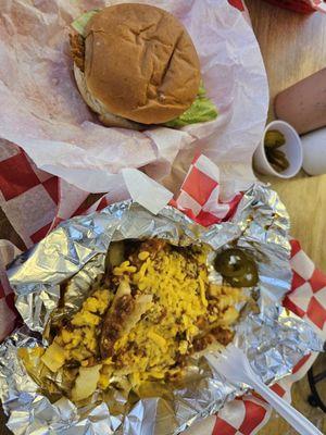 Chili cheese fries and a chicken sammie