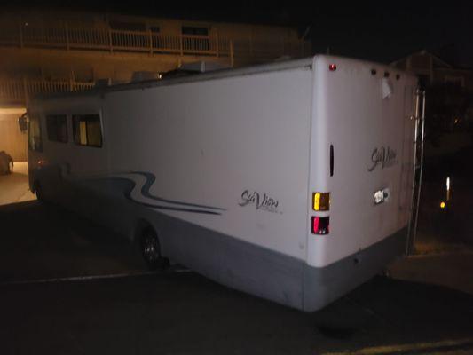 This is my RV (35 feet long and 20,000 pounds) stuck going up a driveway