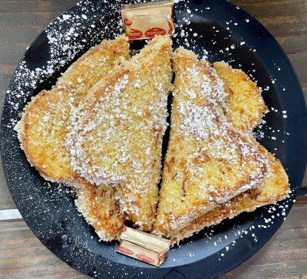 Uh-oh! Fell off the Mediterranean diet, hard! But this coconut French toast, with coconut syrup, divine