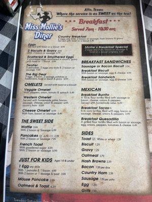 Breakfast menu