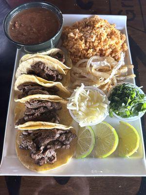 Beef Fajita Mini Tacos with rice & charro beans....delicious!