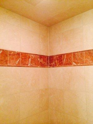 Shower installation:Marble stone with border inlay (marble), Oak Brook