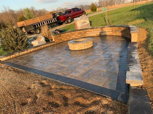 Patio and retaining wall