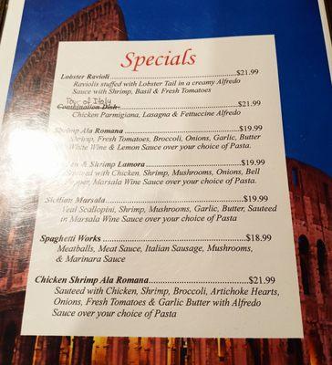 Specials Menu