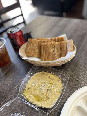 Hummus and freshly baked bread