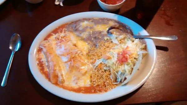 Enchilada, chili relleno, and taco