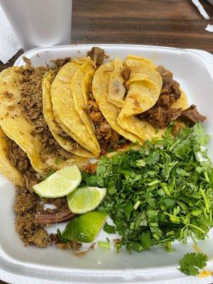 3 Tacos de Fajita, 1 Taco de Pastor, 1 Taco de Lengua