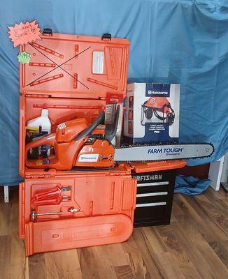 Homeowner's special! Husqvarna 455 rancher chainsaw and helmet. $499 cash only. Tues-Fri 10-5, Sat 10-3 436 central St Franklin NH