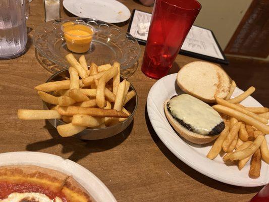 Kids cheeseburger with fries $9