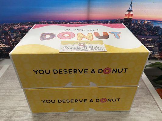 Donuts come in these cute little boxes.  Why yes, yes I do deserve a donut