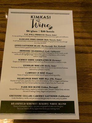 Wine menu