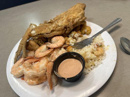 Boiled shrimp, fried shrimp,  shrimp etouffe', whole fried catfish, oysters, frog legs. There's plenty more.