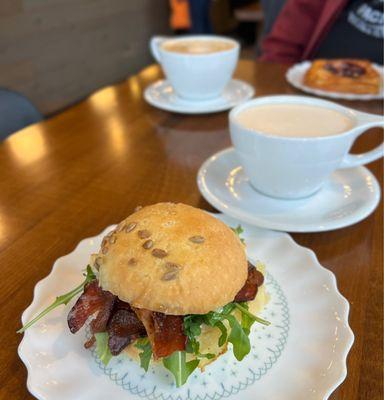 meet up with a friend on Saturday bacon egg breakfast sandwich with chai latte for me.