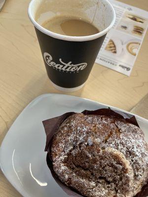 Cinnamon caramel muffin, Oatmilk latte.